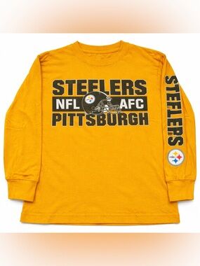 Pittsburgh Steelers Youth Shirt Sz Small NFL Long Sleeve Gold Black Graphic Tee